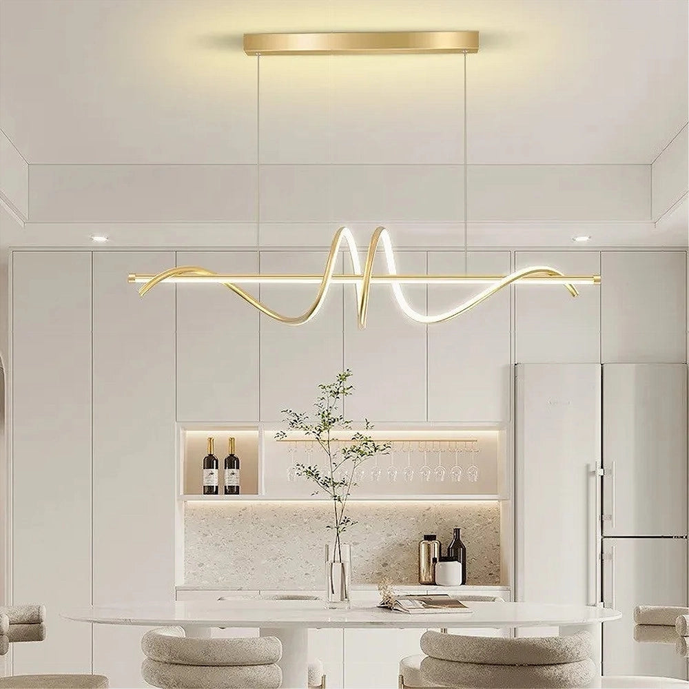 Trade Shop - Lampadario A Sospensione Led 65w Oro Spirale Ondulato Luce 6500k Vortice Orizzontale 32453 -