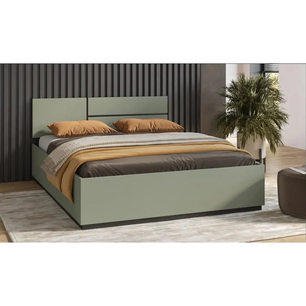 Letto contenitore HAVANA 160x200 cm – Colore verde salvia e nero – Design pratico e moderno