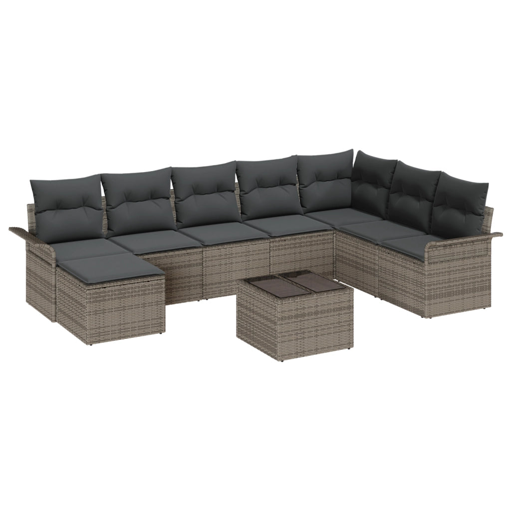 Set Divano da Giardino 8 Pezzi con Cuscini Grigio Polyrattan