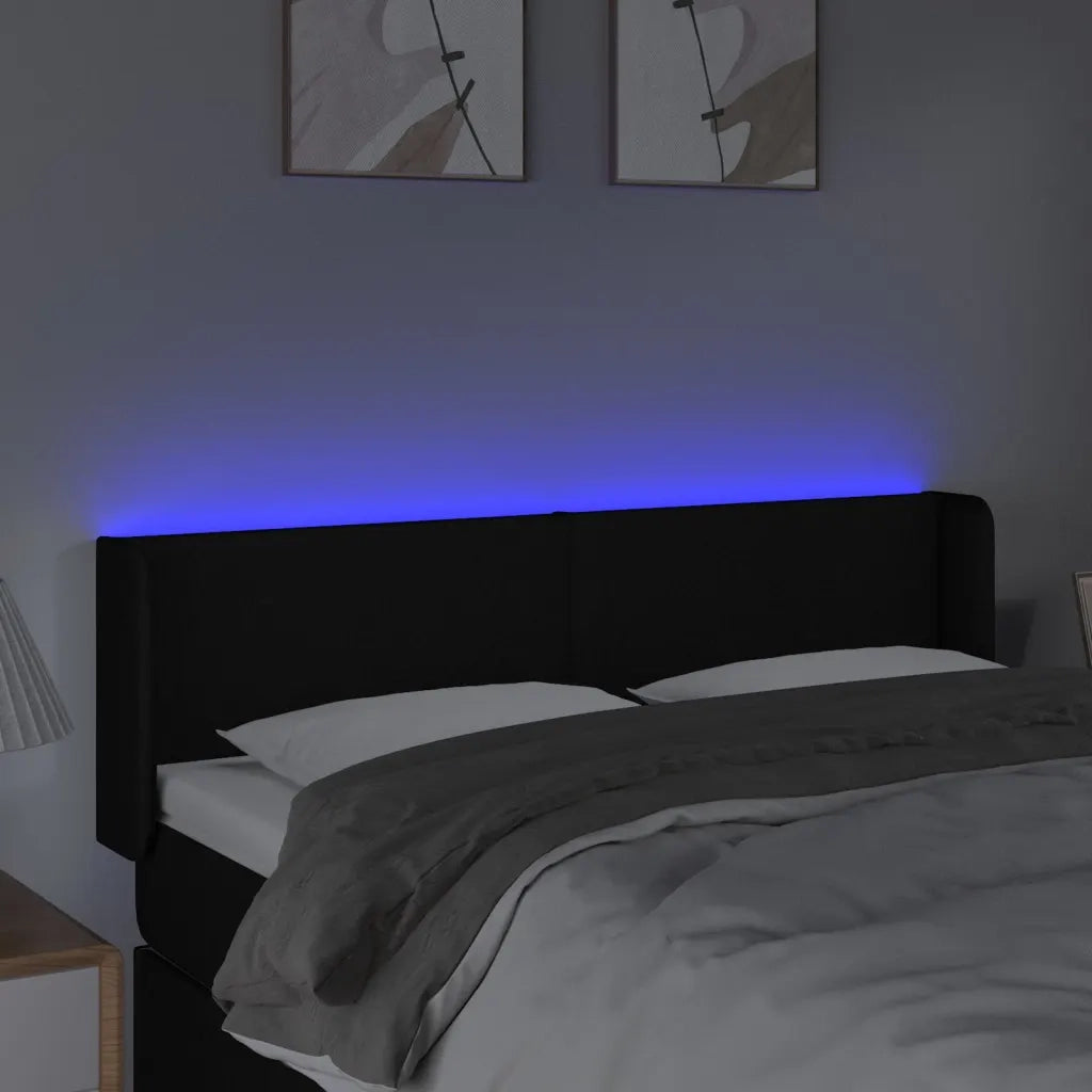Testiera a LED Nera 147x16x78/88 cm in Tessuto 3122956