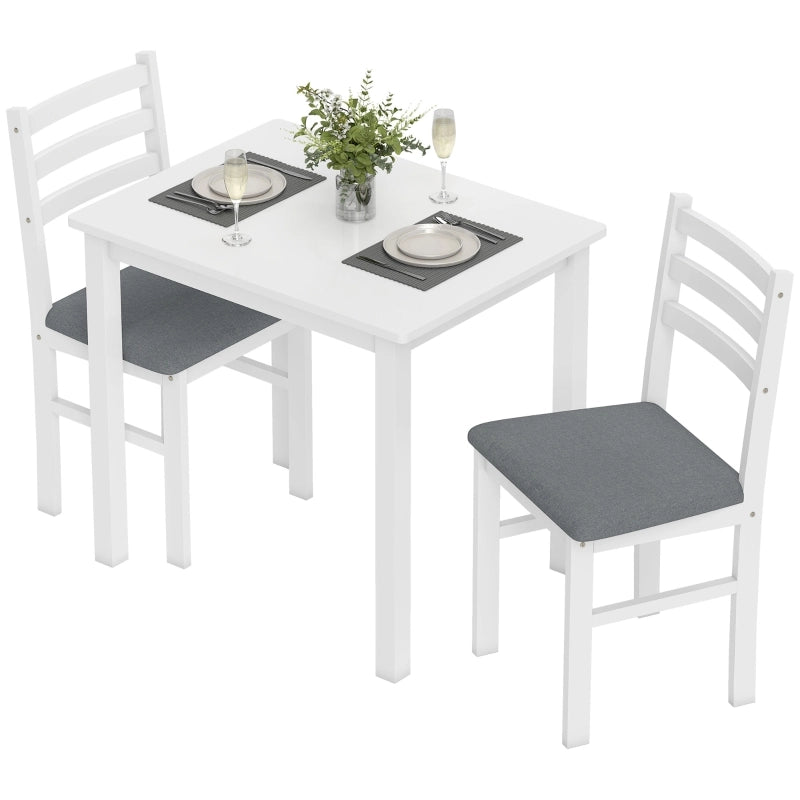 Set da pranzo 3 pezzi con tavolo da cucina e 2 sedie, design compatto salvaspazio, bianco