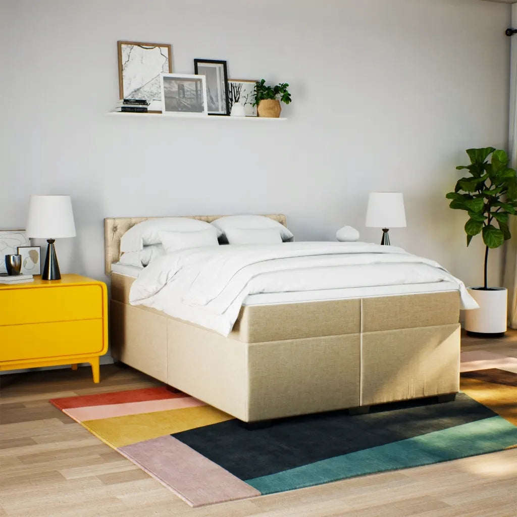 Giroletto a Molle con Materasso Crema 200x200 cm in Tessuto 3286007