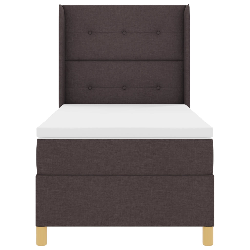 Letto Box Spring con Materasso e LED Marrone Scuro 90x200 cm Tessuto