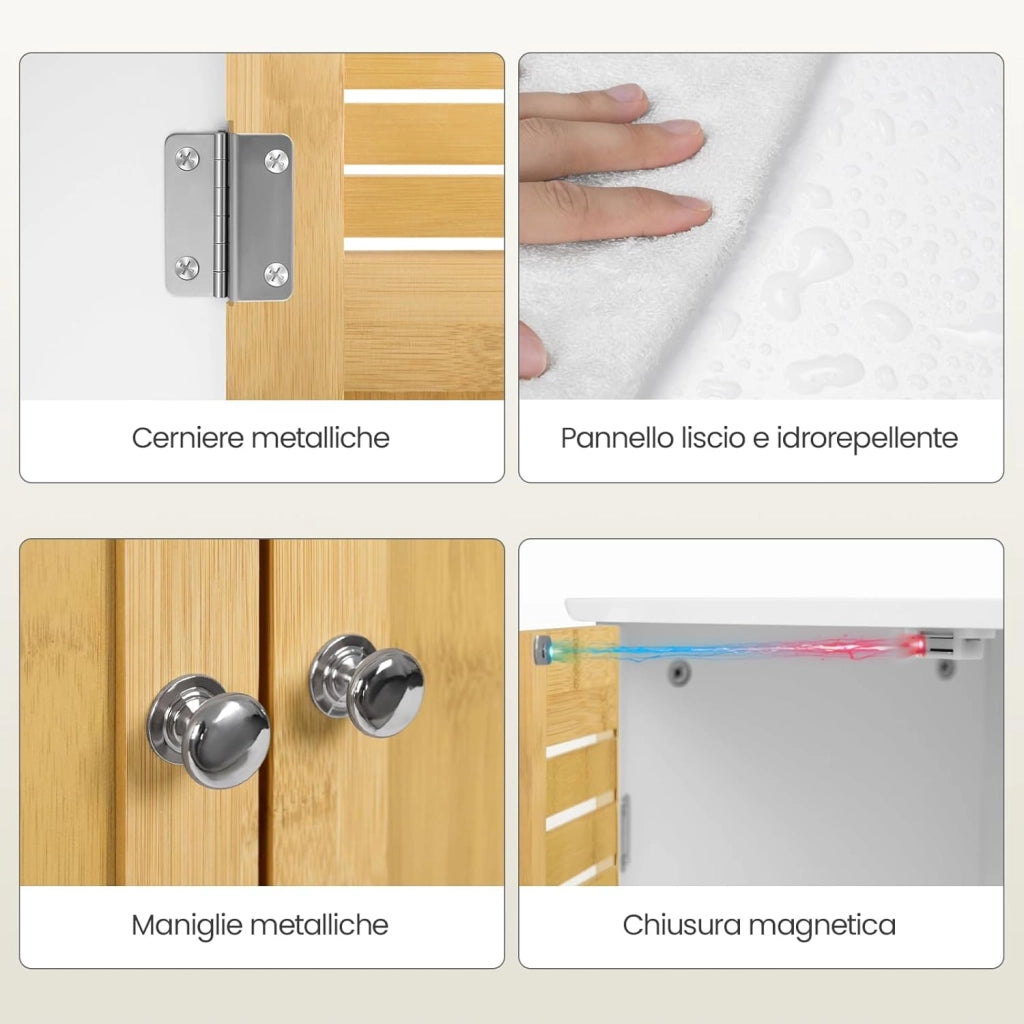 Armadietto Sottolavabo Mobiletto sotto Lavandino per Bagno con Due Ante in Legno