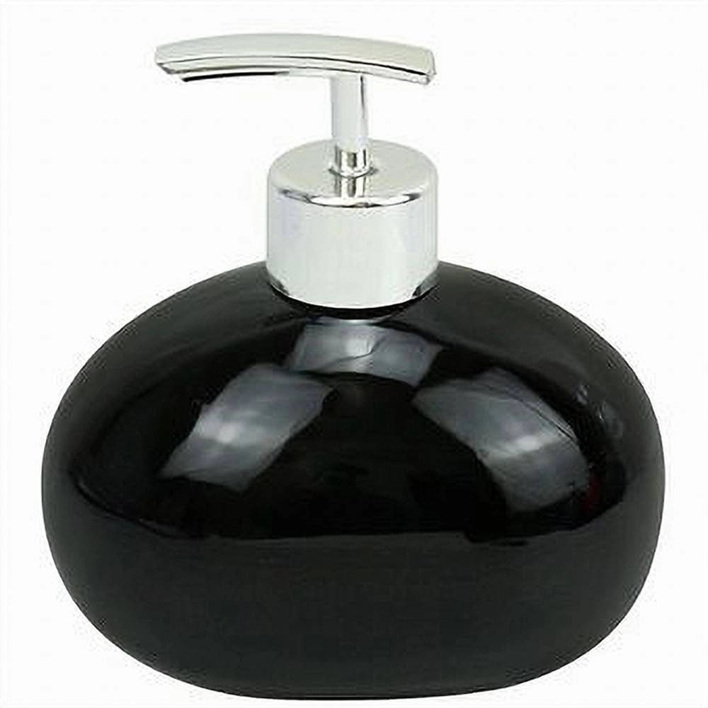 Trade Shop - Dispenser Per Sapone Liquido In Ceramica Nero Dosatore Moderno Arredo Bagno 79248 -
