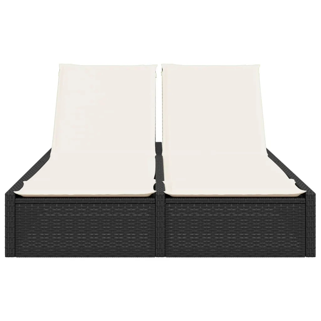 Lettino Prendisole Doppio con Cuscini Nero in Polyrattan 368628