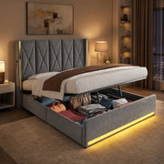 Letto contenitore 180x200 cm in velluto grigio scuro con LED e USB