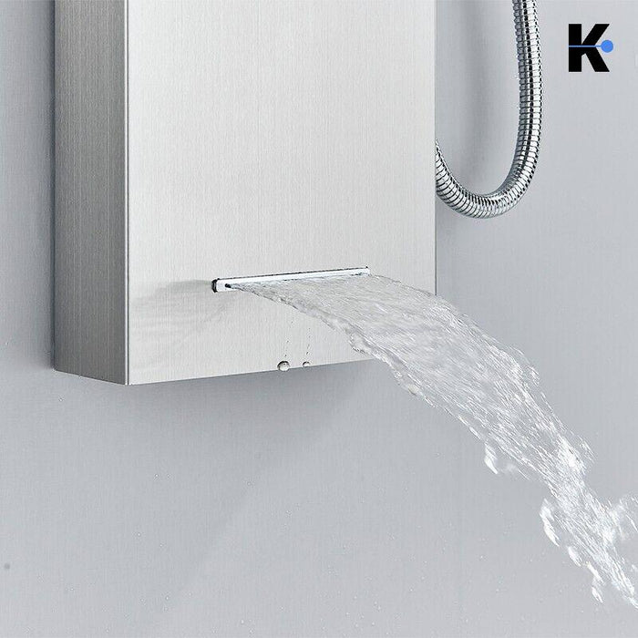 BERND | Pannello doccia premium a pioggia in acciaio inox | Sistema doccia massaggiante in argento spazzolato | Rubinetto miscelatore sistema