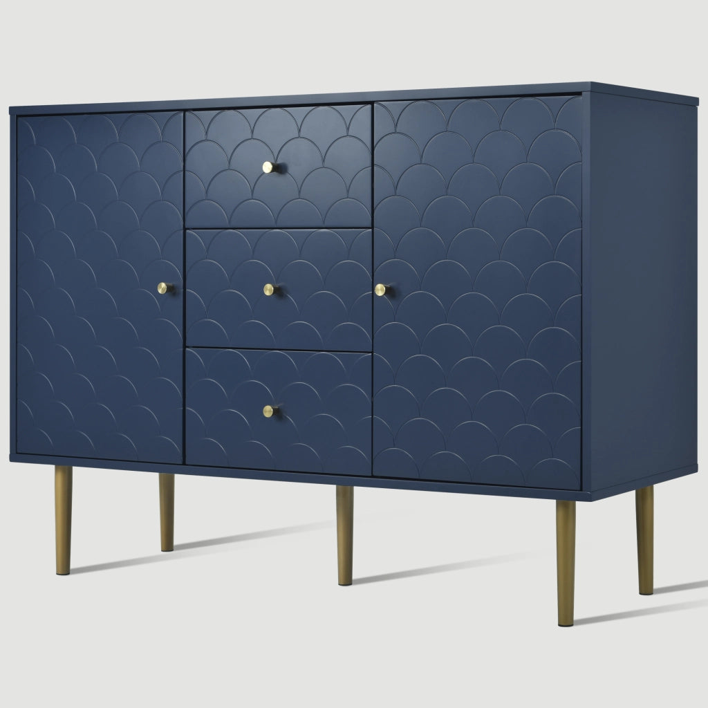 Cassettiera Sideboard con 2 Ante e 3 Cassetti ¨C MINIMAL ¨C Blu Navy, 120x40x83 cm