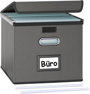 Cassetto di archiviazione con coperchio - stile elegante - pelle - 2 pezzi - grigio - A4