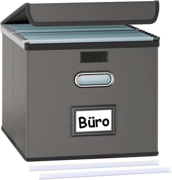 Cassetto di archiviazione con coperchio - stile elegante - pelle - 2 pezzi - grigio - A4