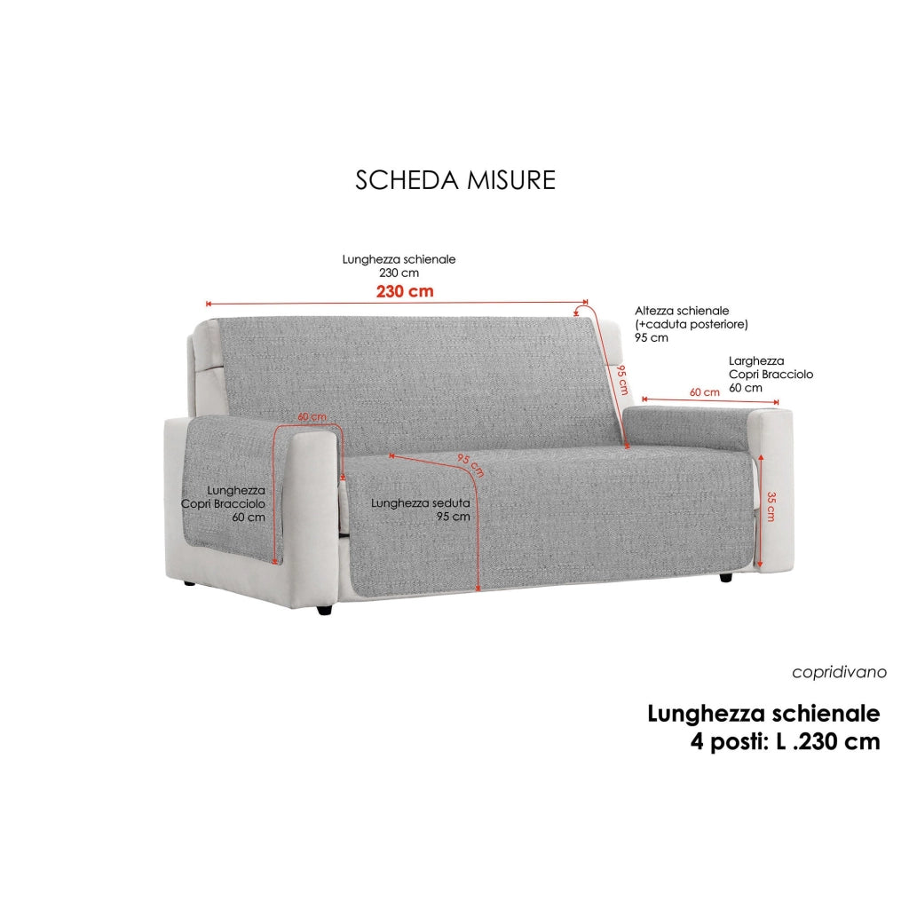 Copridivano con Copri Braccioli Seduta 230 cm in Poliestere Grigio