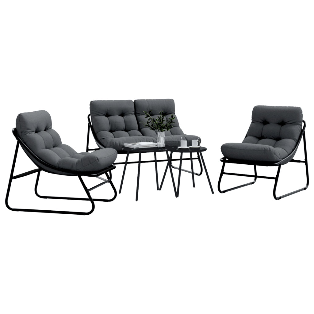 Set Divano da Giardino 5 Pezzi con Cuscini Acciaio Nero