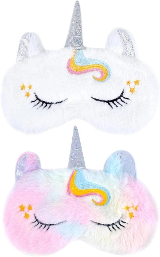 Due paia di occhiali da notte da unicornio - cuffia in piuma copricapo deken per donne ragazze bambine - uso casa letto viaggio auto aereo