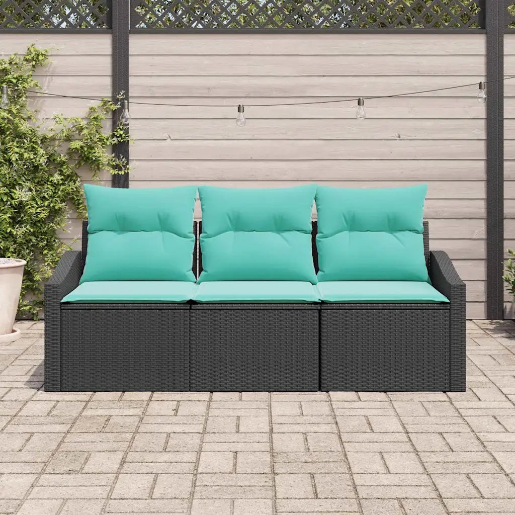 Set di divani con cuscino 3 pcs Nero polyrattan
