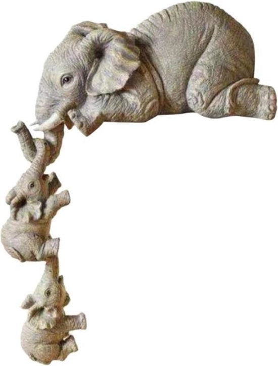 Decorazione 3D a Tema Elefante - Decorazione per Parete - Decorazione per Parete - Decorazione per Parete con Due Bambini Sospesi alla Madre