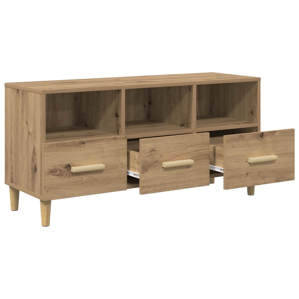 Mobile TV rettangolare moderno con 3 cassetti e ripiani 102 x 35,5 x 50 cm finitura rovere ingegnerizzato 02_0058402