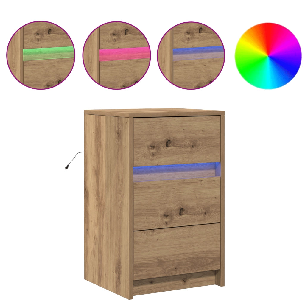 Comodino con luci LED Rovere Artisanale Legno ingegnerizzato