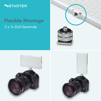 Instarter LED video light & camera light bi-color in formato tascabile I Potente 12 W come luce streaming dimmerabile e luce per cellulare I Batteria ricaricabile da 2 ore per foto