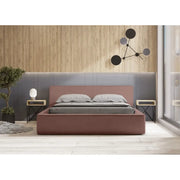 Letto con contenitore VELORA – Terracotta bouclé – 180x200 cm – Tessuto velluto morbido – Rete sollevabile – Spazio di stoccaggio integrato