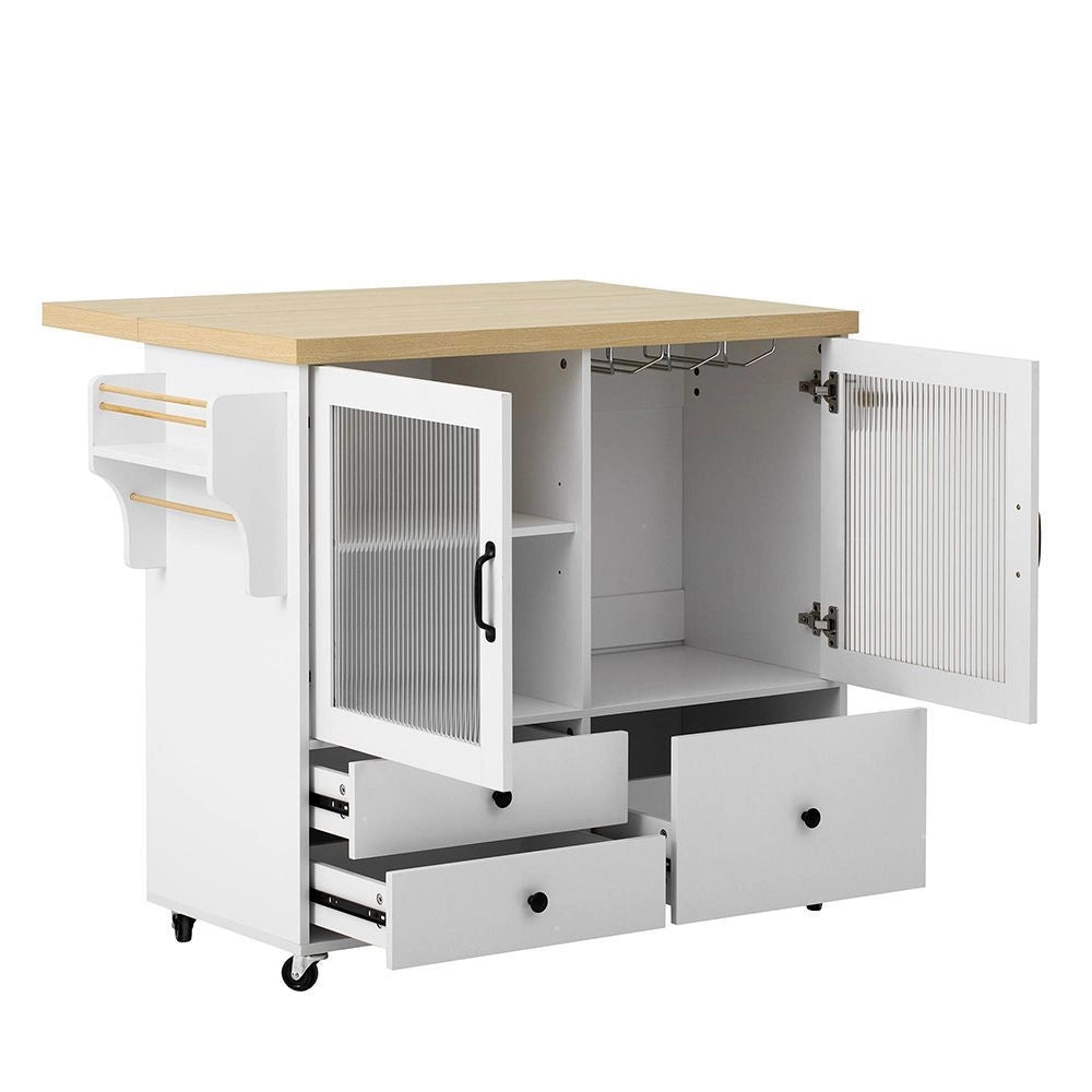 ?lot di cucina mobile con ruote e tavolo allungabile - Xylo - Portabottiglie e spazio di archiviazione, ideale per cucina e sala da pranzo (bianco)