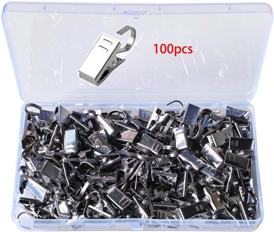 Ferrature per tende in acciaio inossidabile - Clip per tende - Chiusure metalliche - Robuste e resistenti - 100 pezzi - Montaggio facile