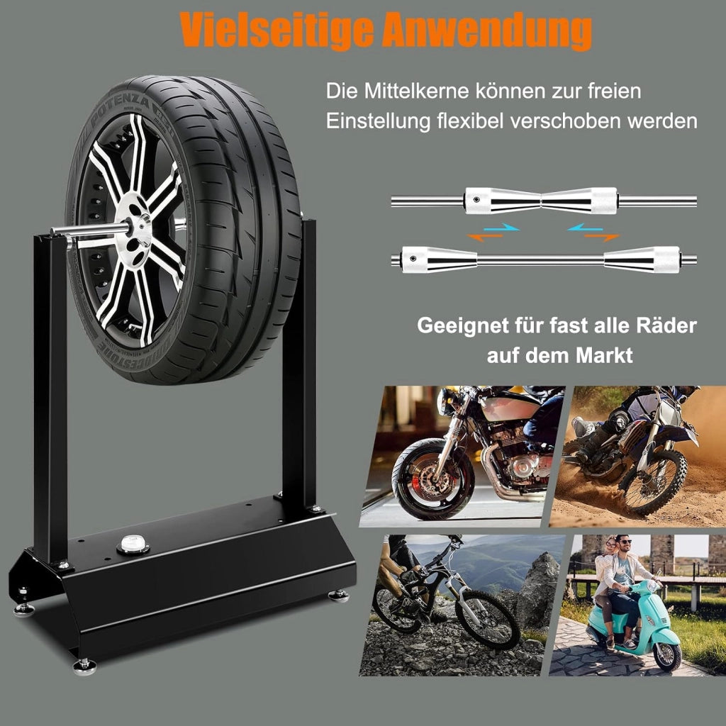 SOARS Equilibratore per moto, bilanciatore con coni di centraggio regolabili, bilanciamento portatile, bilanciatore universale, bilanciamento della ruota, bilanciatore