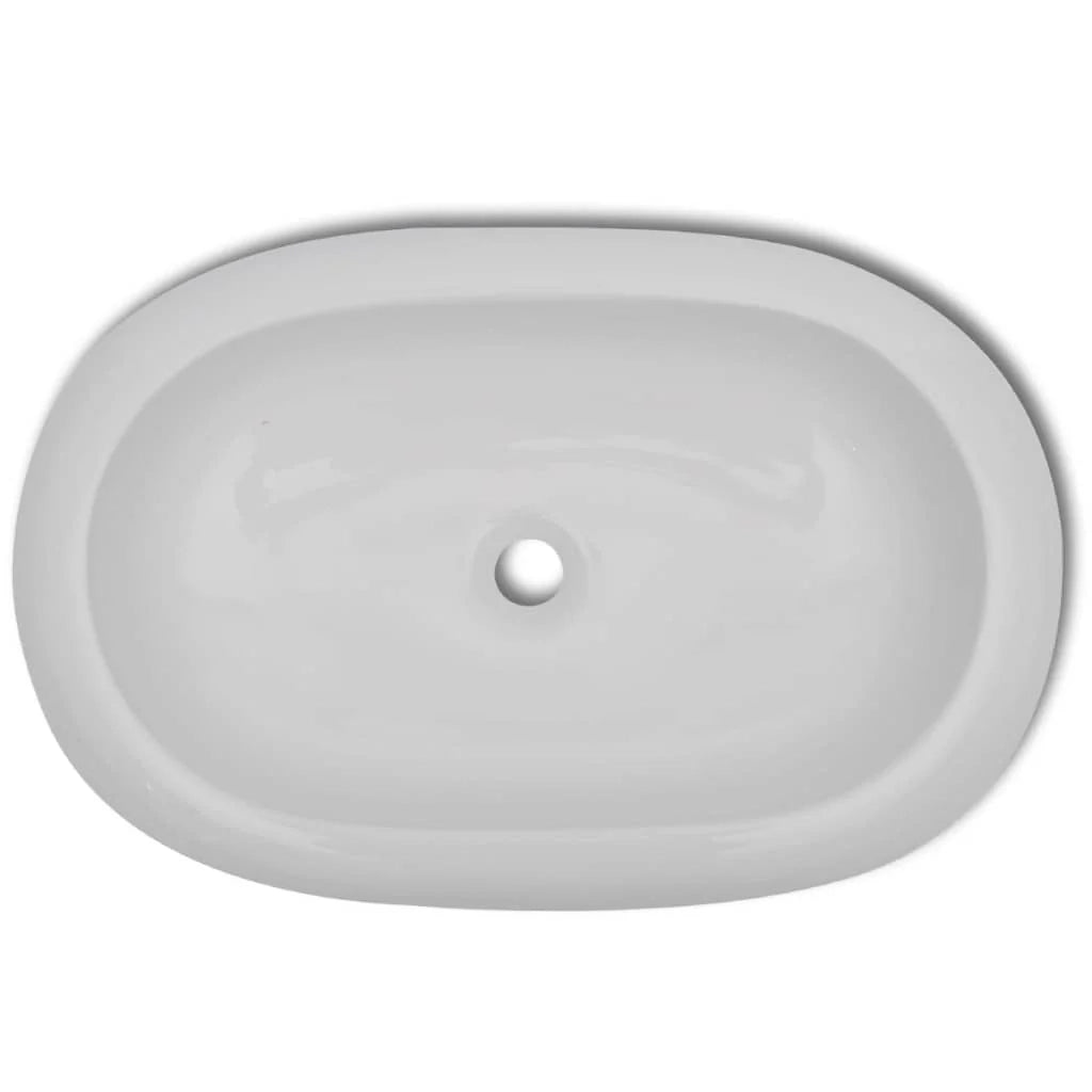 Lavabo da bagno 63 x 42 cm con miscelatore ovale in ceramica bianca 02_0002842
