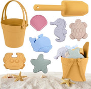 Set di sabbia per bambini - 8 pezzi con secchio, cucchiaio e animali di sabbia morbidi - Perfetto per feste in spiaggia, campeggio e attività estive - Arancione