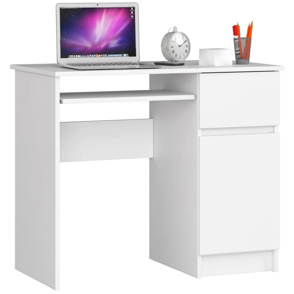 Scrivania per computer AKORD PIKSEL Bianco 90 cm 1 anta 1 cassetto 90x50x77 cm Modello a destra