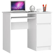 Scrivania per computer AKORD PIKSEL Bianco 90 cm 1 anta 1 cassetto 90x50x77 cm Modello a destra