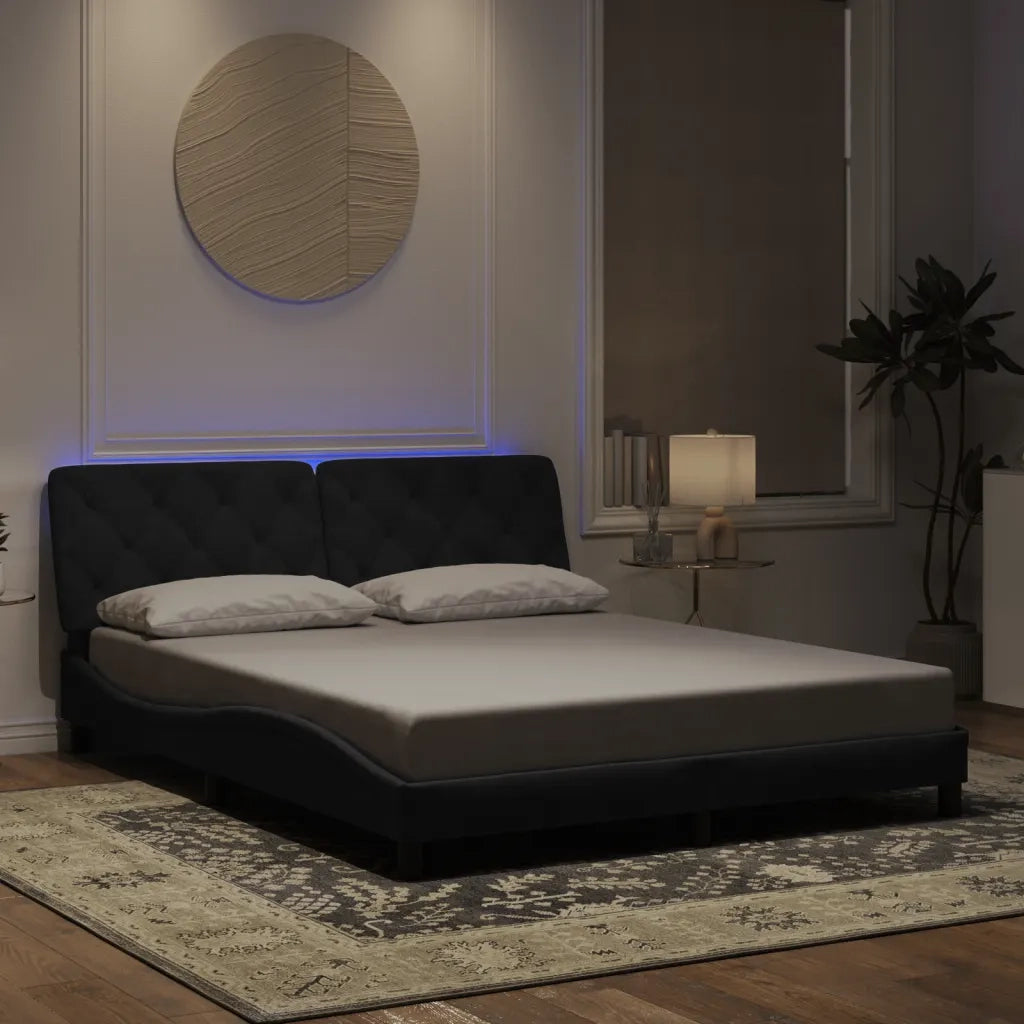Giroletto con LED senza Materasso Nero 160x200 cm in Velluto 3213863