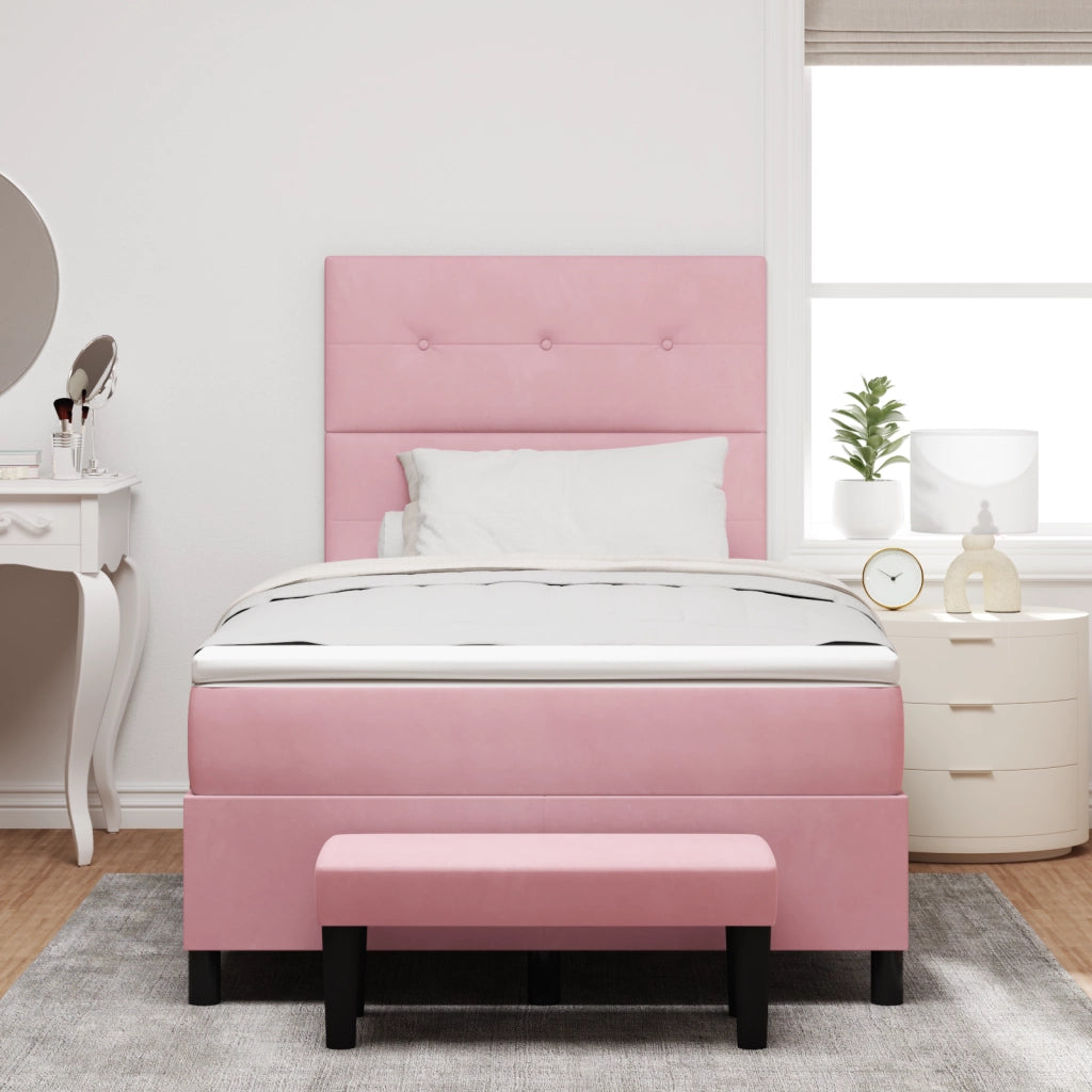 Letto con Box Spring con Materasso e Panca Rosa 120x190 cm Velluto