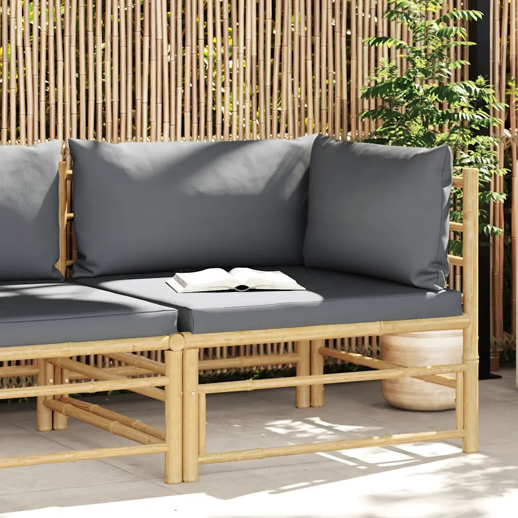 Divano Angolare da Giardino con Cuscini Grigio Scuro in Bambù 313153