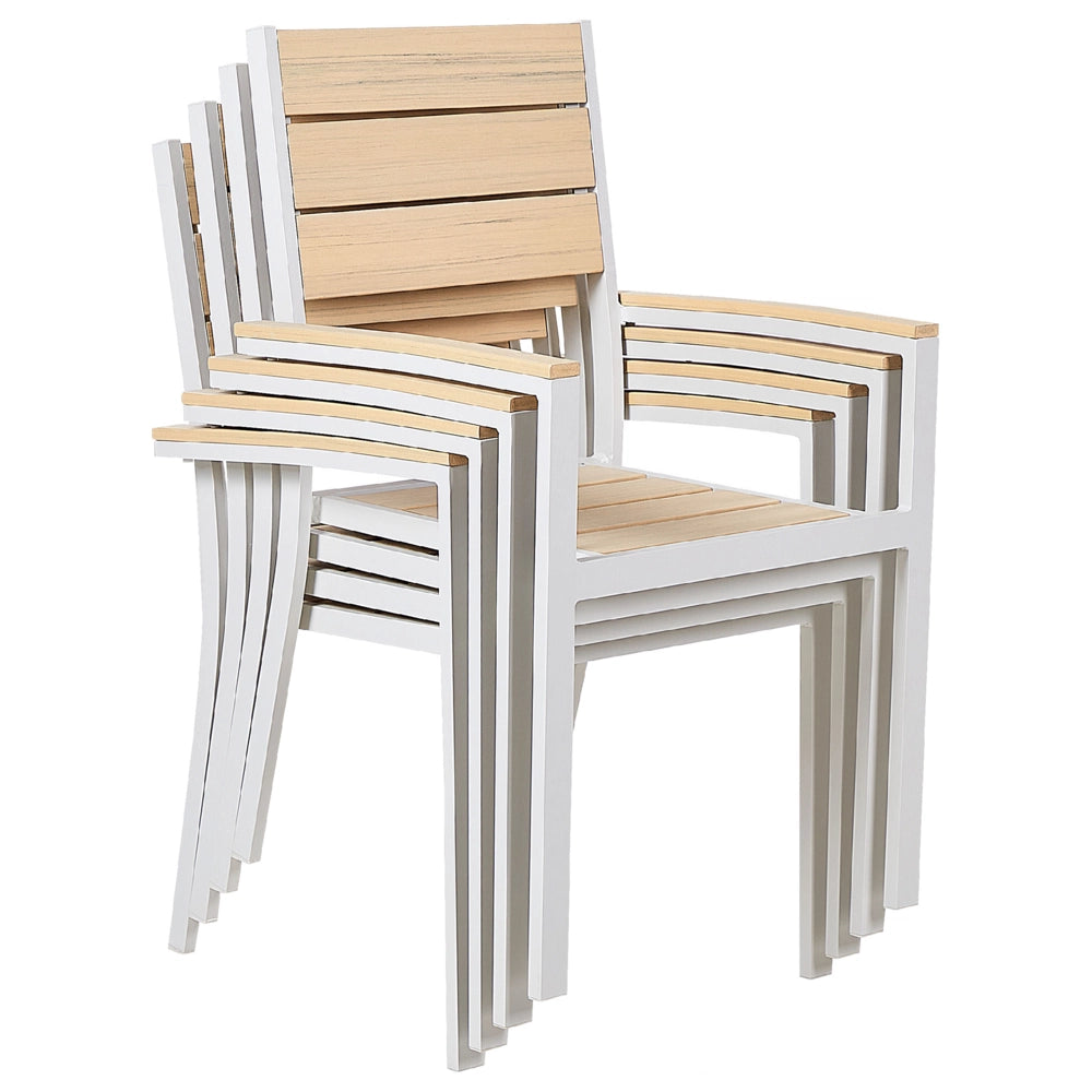 Set di 4 sedie da pranzo da giardino Struttura in alluminio bianco Seduta beige sedie impilabili da giardino