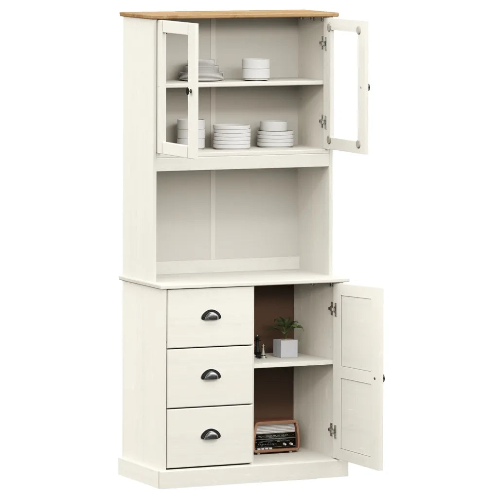 Credenza VIGO Bianca 78x40x175 cm in Legno Massello di Pino