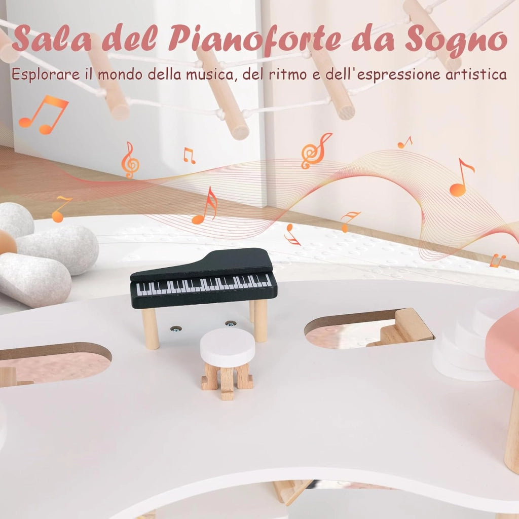 Casa delle Bambole in Legno, Casetta delle Bambole a 3 Piani con 7 Stanze e Mobili, Accessori Realistici, Regalo per Bambini 3+ Anni, 100 x 48 x 85,5 cm