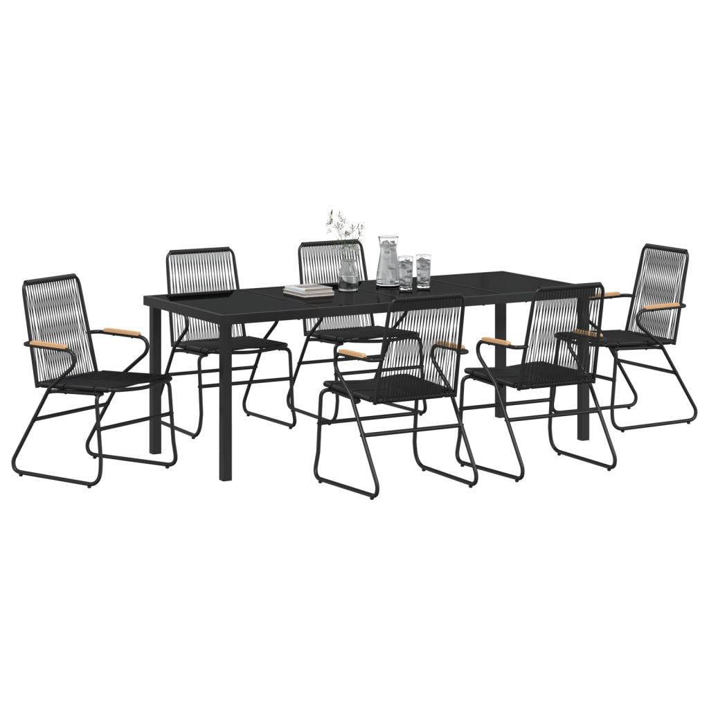 Set da pranzo da giardino 7 pezzi nero rattan PVC