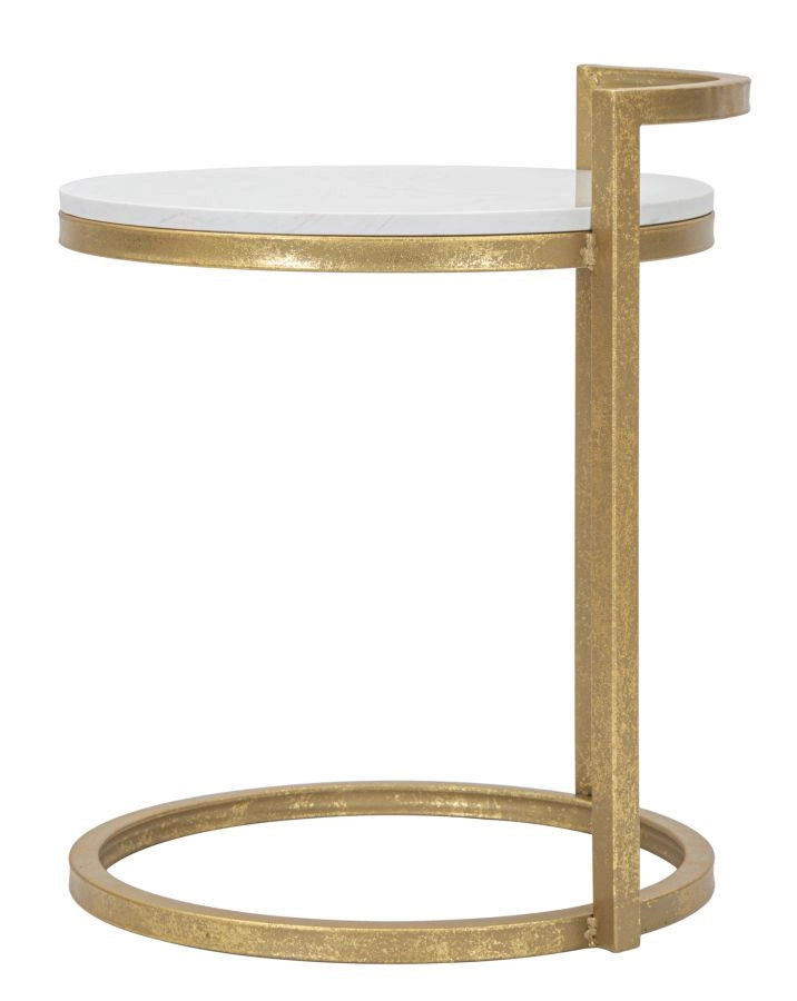 Tavolinetto Round Marble 40x43x50 cm in Ferro e Marmo Oro e Bianco