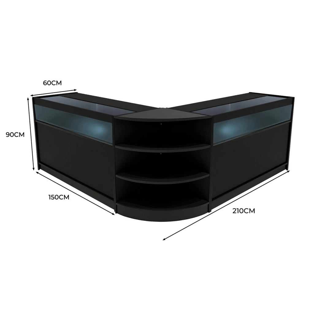 Set Bancone Nero Theseus LED B1500 LM60 con Serratura e Vetrina Espositiva