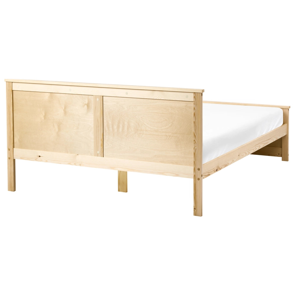Letto matrimoniale in legno di pino naturale e MDF di betulla 140 x 200 cm con testiera in stile scandinavo