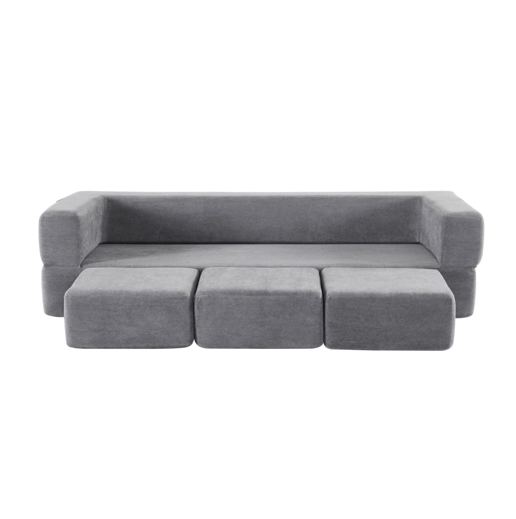 Divano letto da pavimento grigio scuro in ciniglia; modulare
