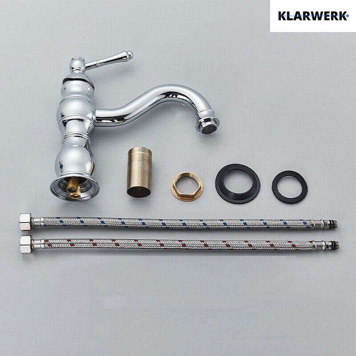 NALA | Rubinetto da bagno basso vintage Gastro cromato lucido |. Rubinetto per lavabo retrò premium in acciaio inossidabile piccolo |