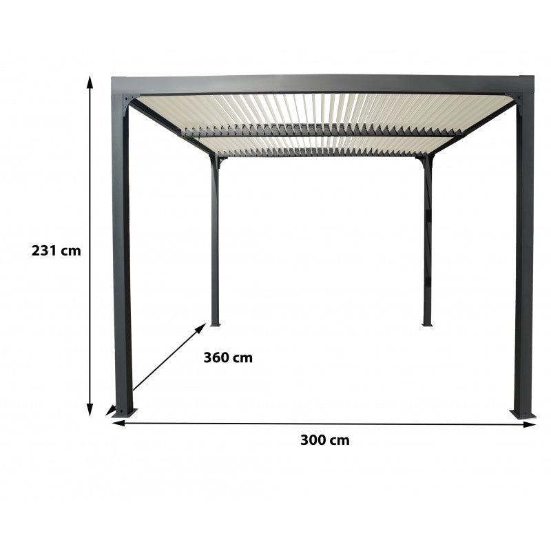 Pergola bioclimatica da giardino in alluminio 360x300 cm – tettoia con lamelle orientabili manuali 90° – grigio antracite – PER3630BI Foresta