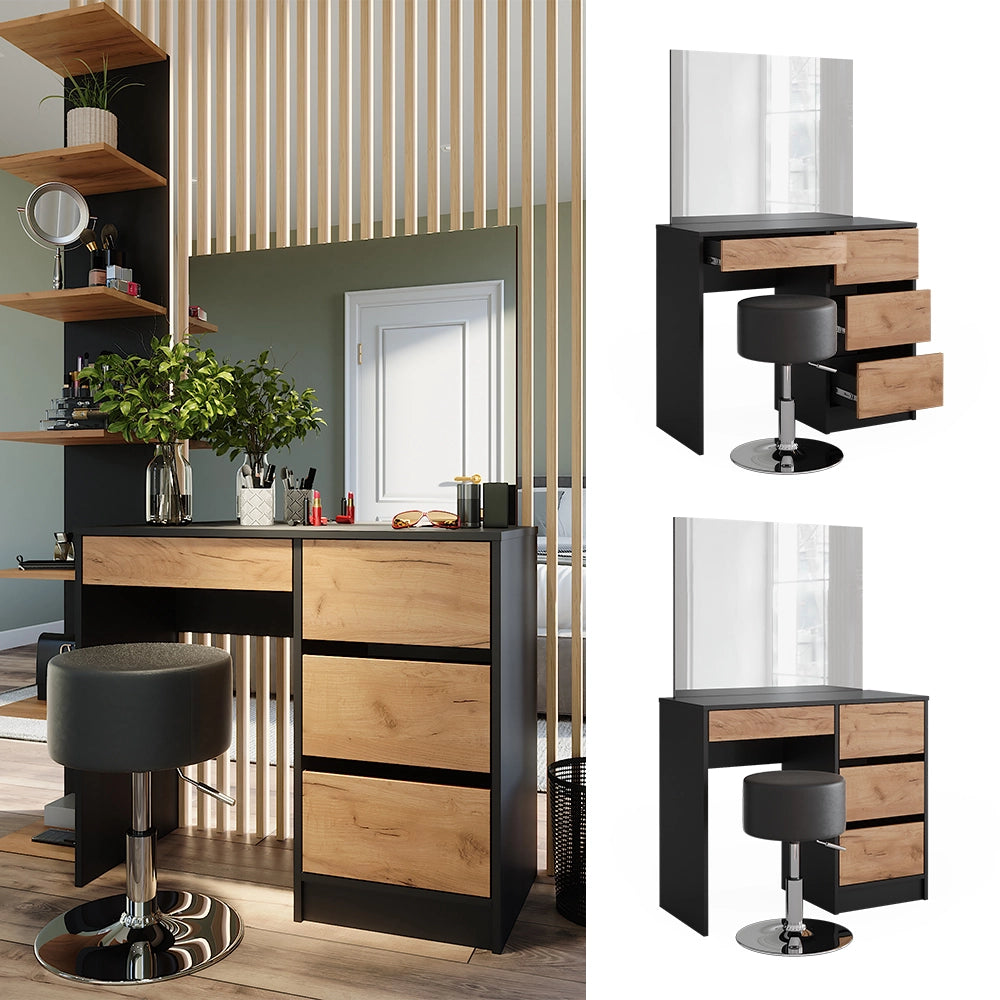Vicco Tavolo da toilette Antracite/quercia dorata 90 x 75 cm con specchio e sgabello