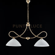 Lampadario in ferro laccato avorio con decorazione effetto decapè e rifiniture in oro antico con diffusori in vetro diametro 13 alabastro bianchi 2 luci