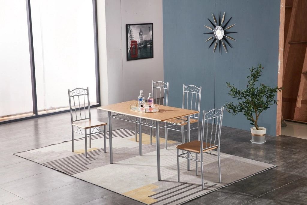 SET TAVOLO CON 4 SEDIE EFFETTO LEGNO CHIARO 120X70 Cm