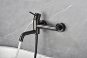 IMEX Miscelatore vasca-doccia nero canna di fucile in ottone con tubo flessibile PVC 180 cm supporto doccia ABS maniglia rotonda cartuccia ceramica Ø35 mm finitura PVD black gun metal - Modello Im