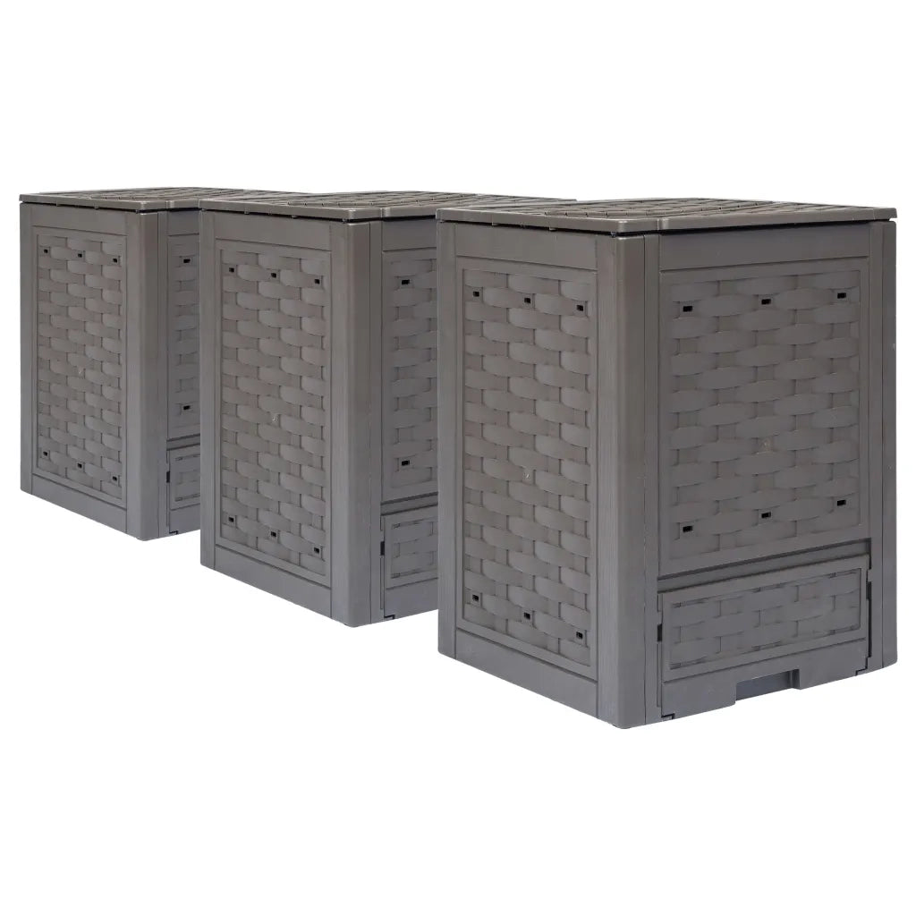 Compostiere 3 pz Marrone 60x60x83 cm 900 L Rattan di Plastica cod mxl 49405