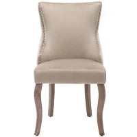 Set di 2 Sedie Moderne in Velluto con Dettagli Bottoni e Rivetti in Metallo, Gambe in Legno, 50x52x91 cm, Beige